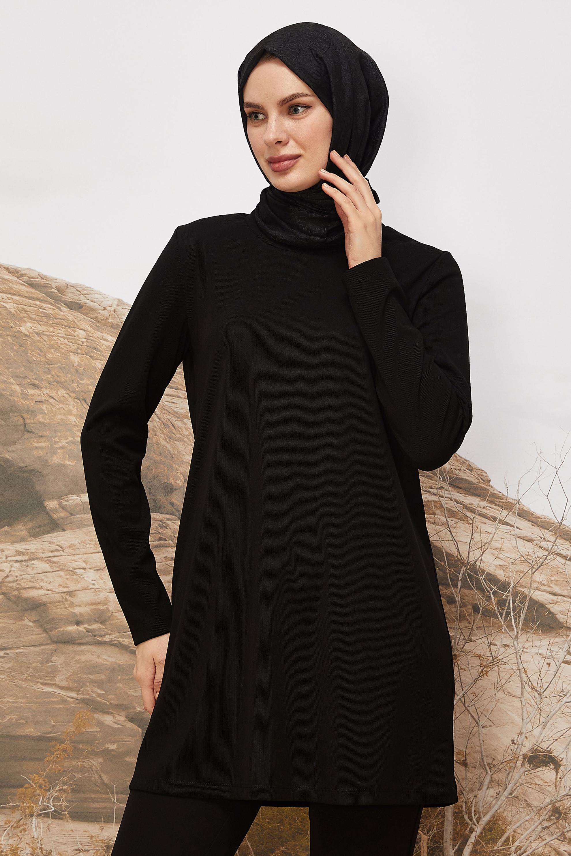 Tesettür giyim SİYAH DİK YAKA TUNİK 46147