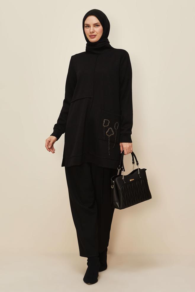 Hijab clothing BLACK TRACKSUIT TUNIC 46155 - ALVİNA