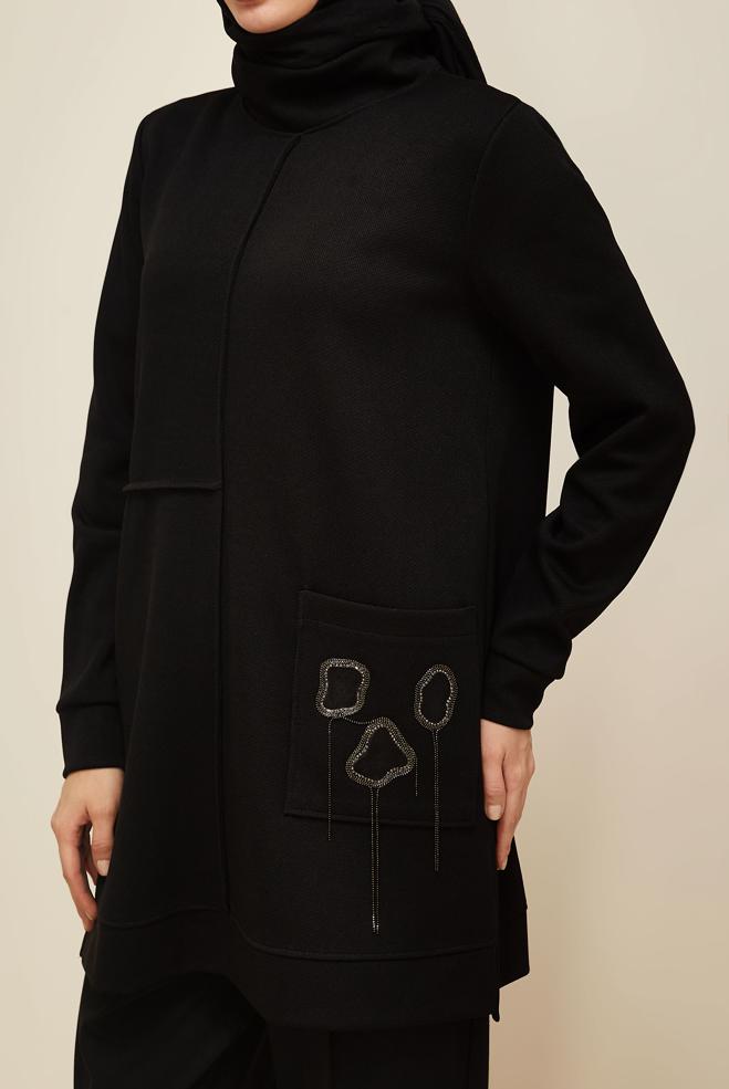 Hijab clothing BLACK TRACKSUIT TUNIC 46155 - ALVİNA