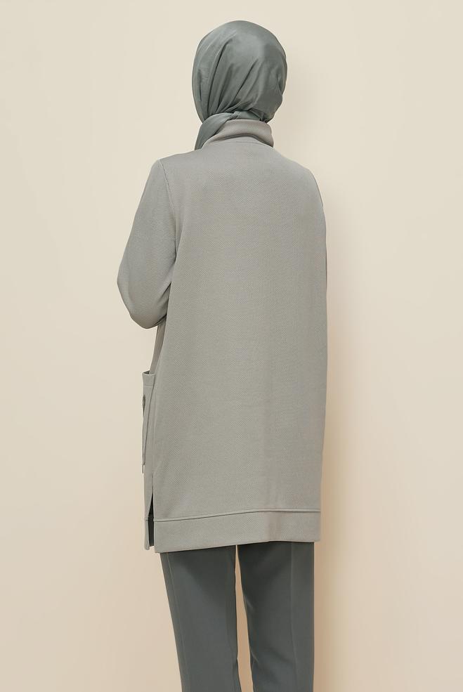 Tesettür giyim GRİ BONCUK İŞLEMELİ EŞOFMAN TUNİK 46155 - ALVİNA