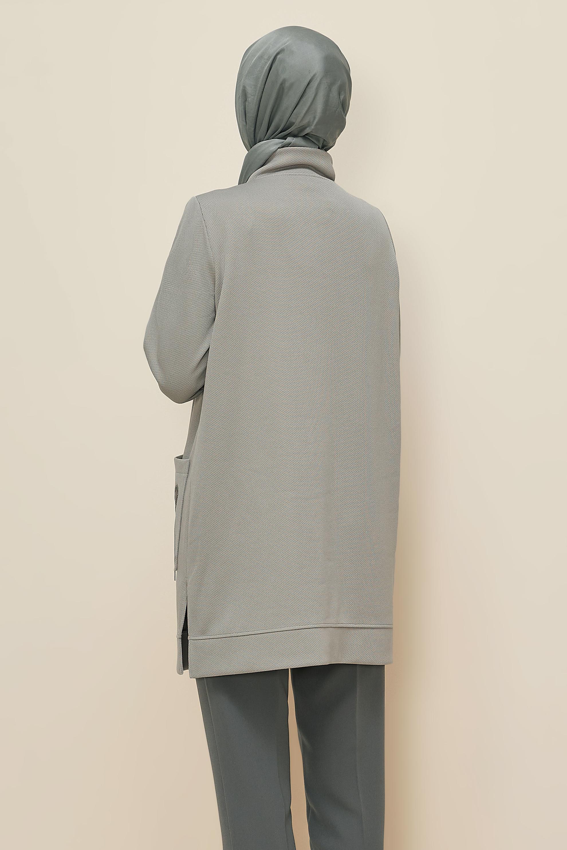 Tesettür giyim GRİ BONCUK İŞLEMELİ EŞOFMAN TUNİK 46155