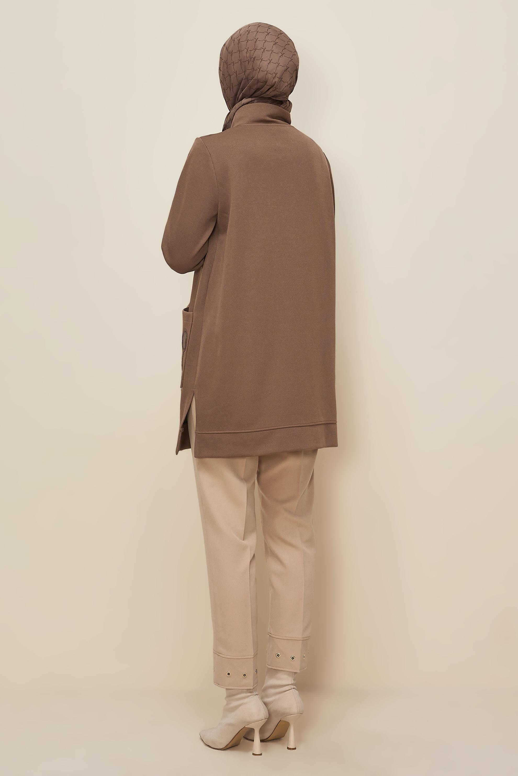 Tesettür giyim KAHVE BONCUK İŞLEMELİ EŞOFMAN TUNİK 46155