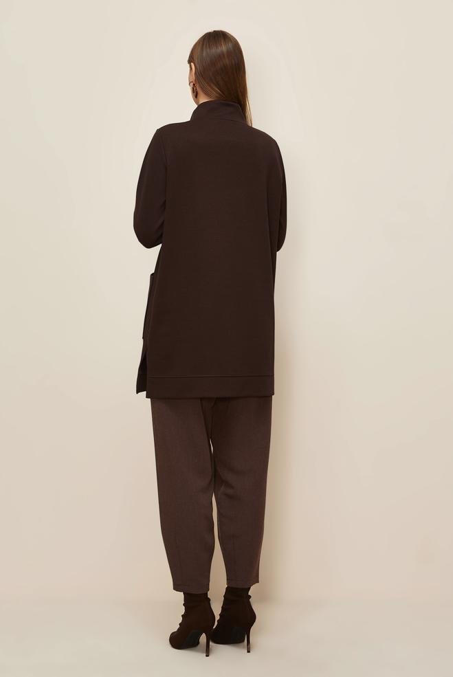 Tesettür giyim KAHVE BONCUK İŞLEMELİ EŞOFMAN TUNİK 46155 - ALVİNA