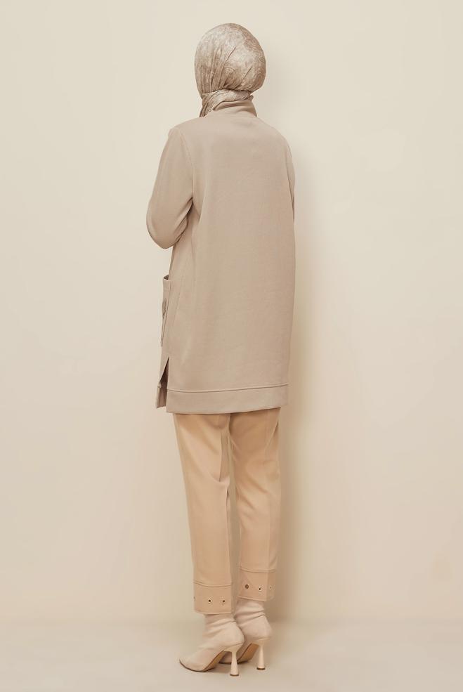 Tesettür giyim BEJ BONCUK İŞLEMELİ EŞOFMAN TUNİK 46155 - ALVİNA