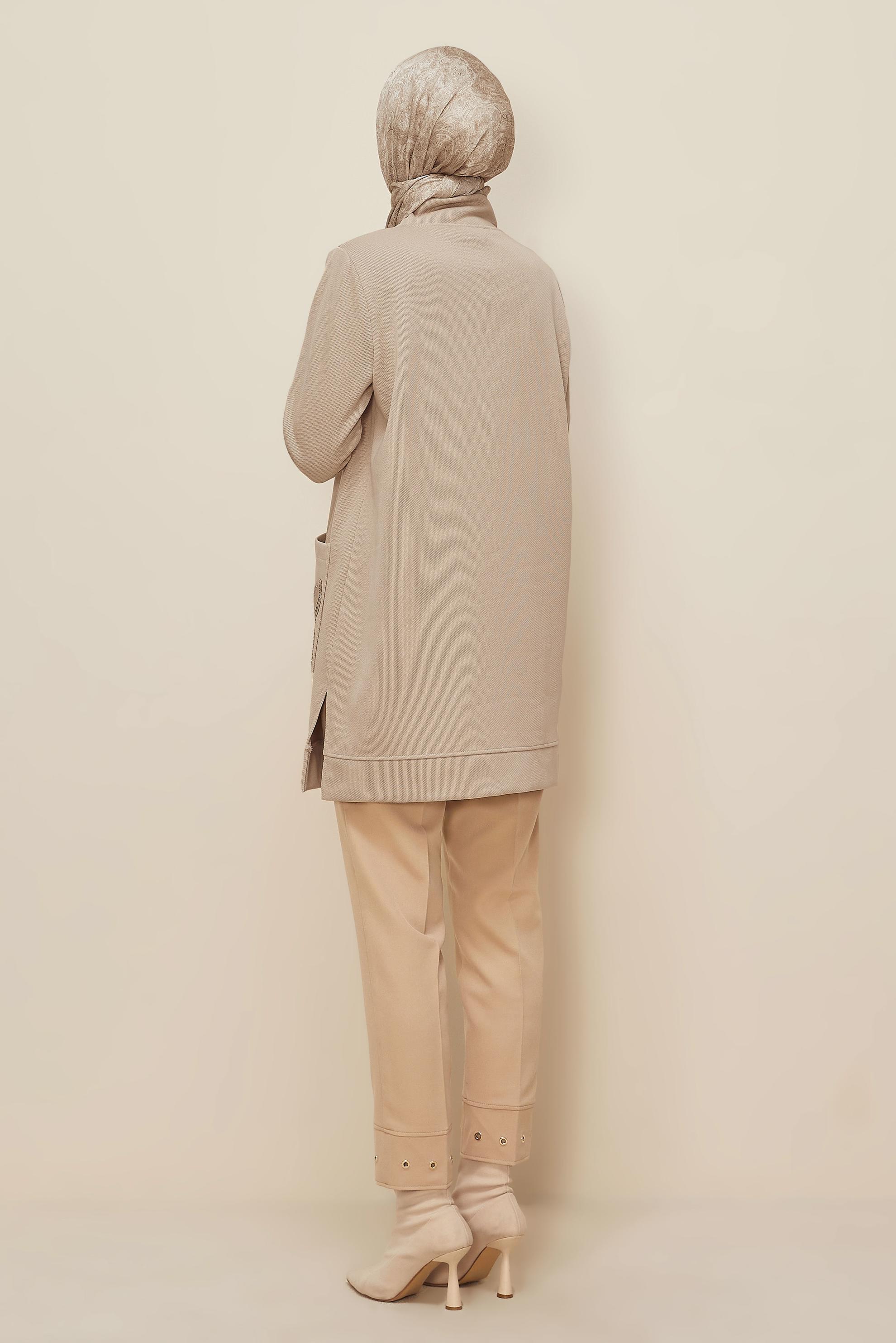 Tesettür giyim BEJ BONCUK İŞLEMELİ EŞOFMAN TUNİK 46155