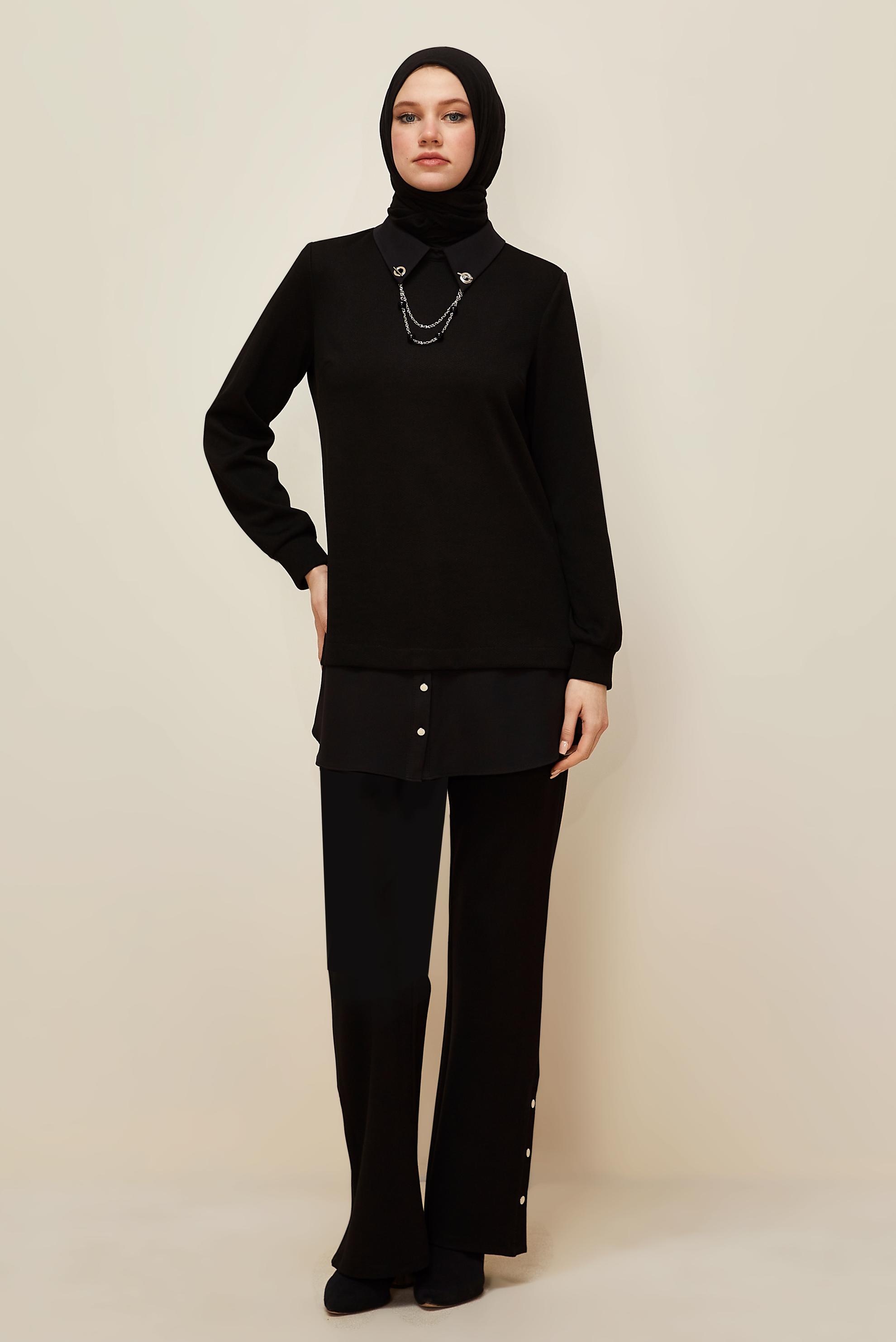 Hijab clothing BLACK CHAIN DETAILED TUNIC 46158