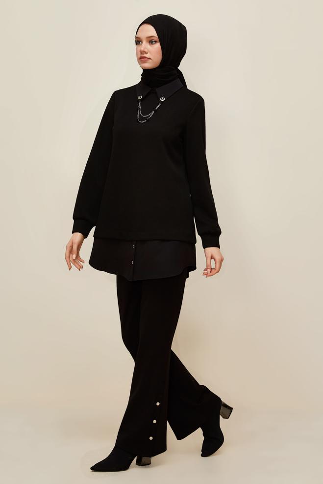Hijab clothing BLACK CHAIN DETAILED TUNIC 46158 - ALVİNA