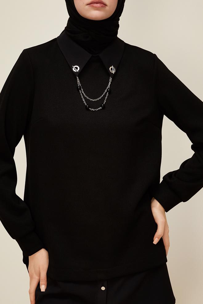 Hijab clothing BLACK CHAIN DETAILED TUNIC 46158 - ALVİNA