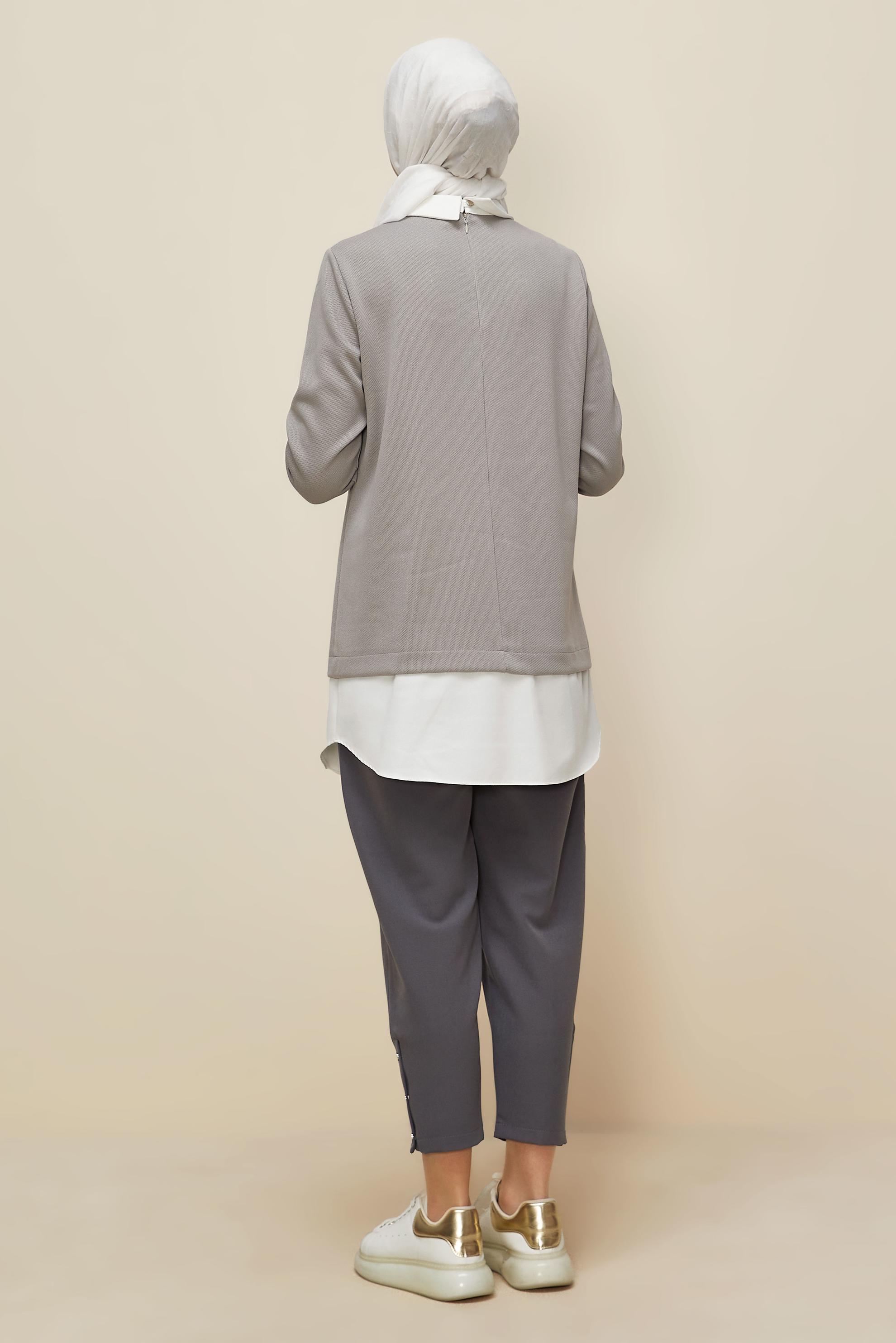 Tesettür giyim GRİ ZİNCİR DETAYLI TUNİK 46158