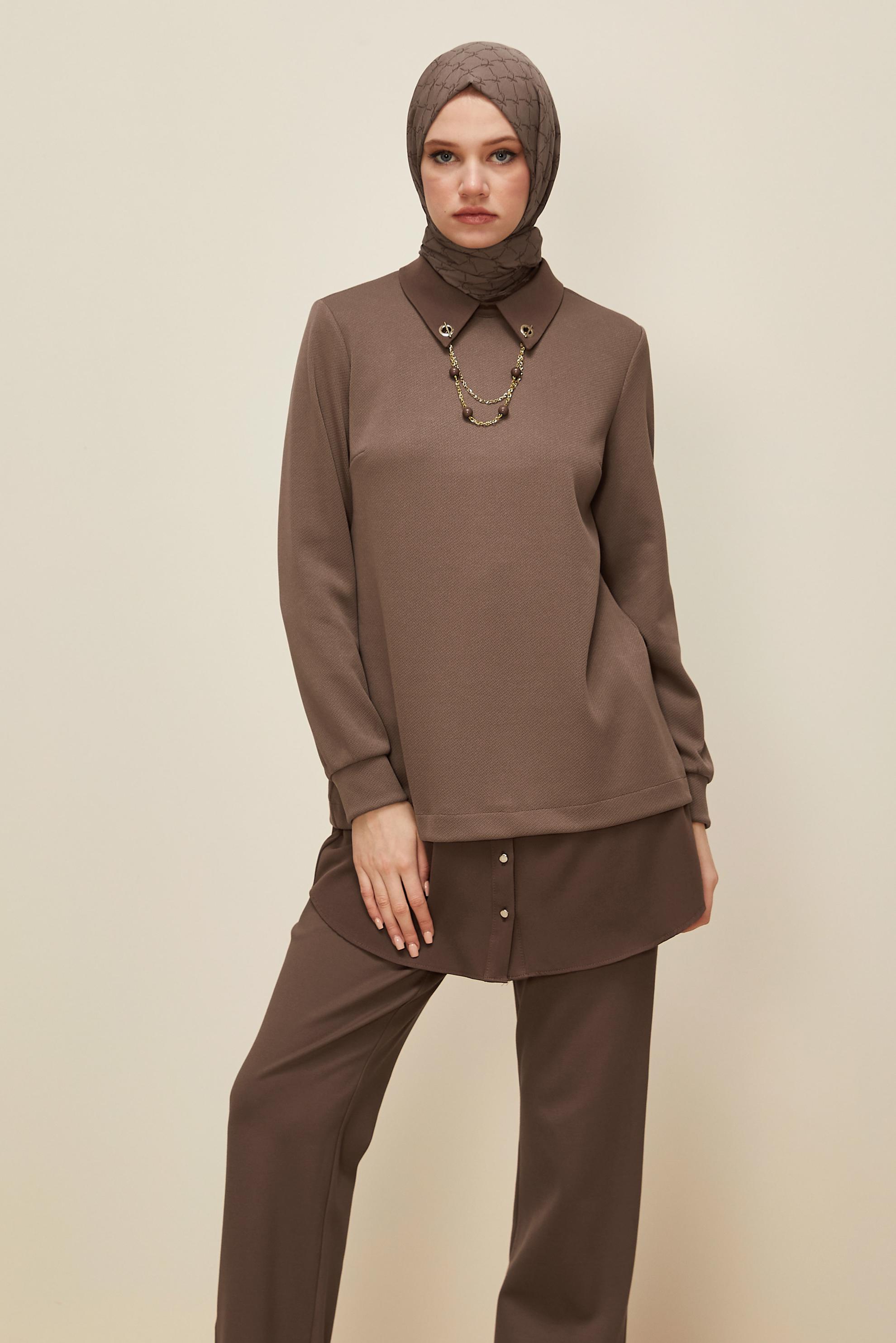Hijab clothing BROWN CHAIN DETAILED TUNIC 46158