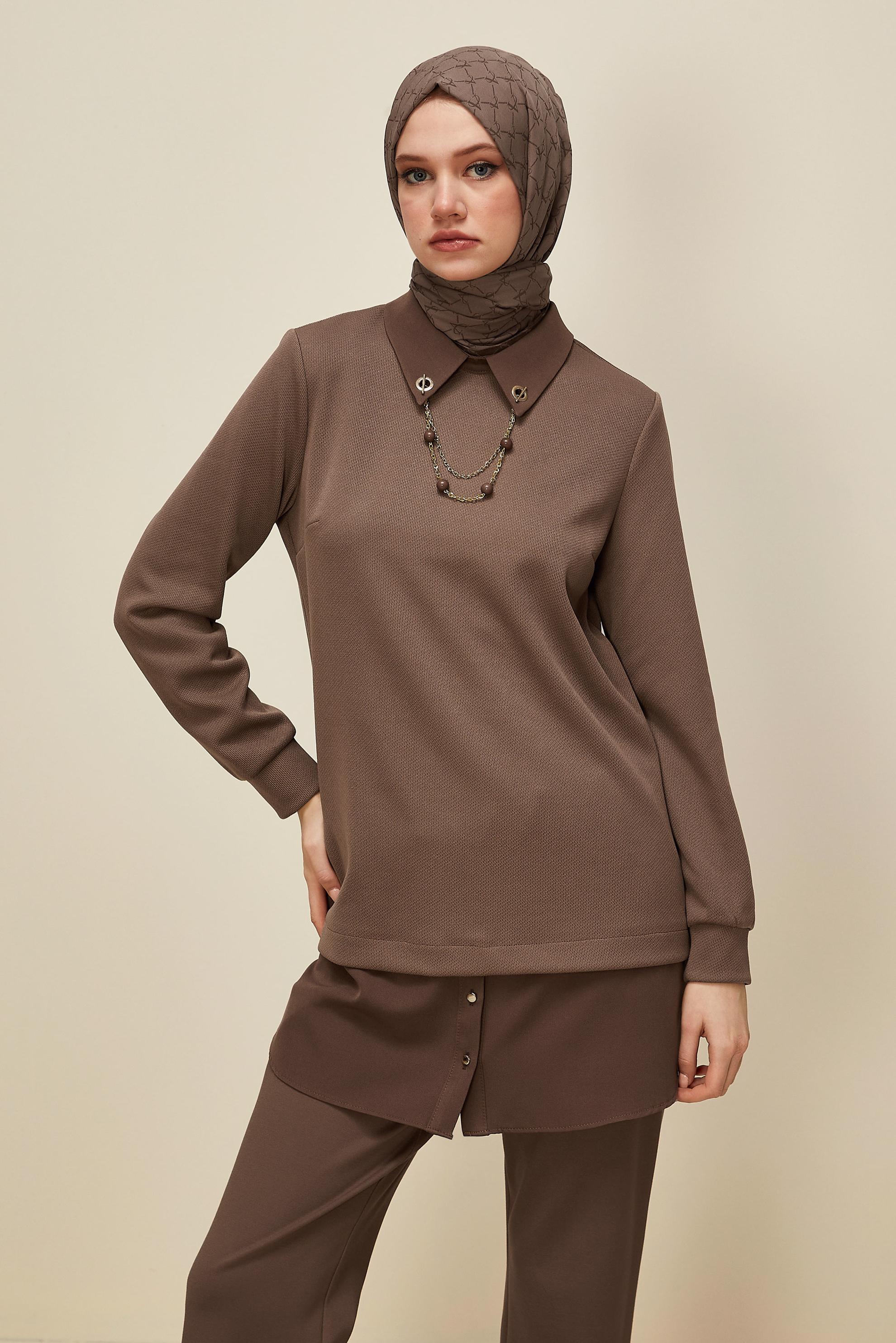 Hijab clothing BROWN CHAIN DETAILED TUNIC 46158