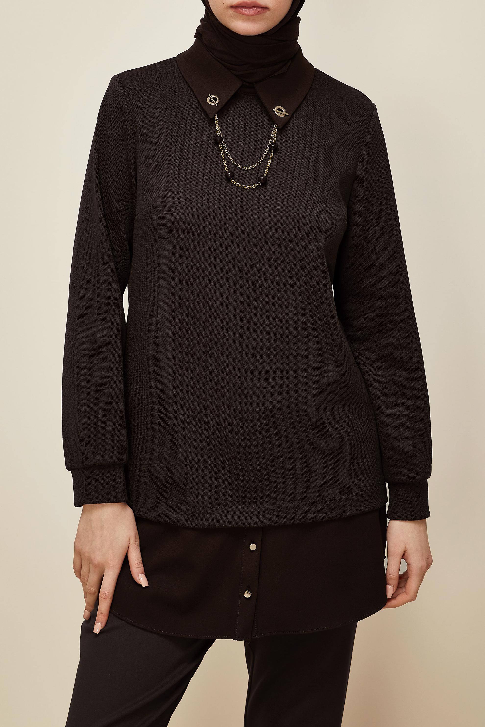 Tesettür giyim KAHVE ZİNCİR DETAYLI TUNİK 46158