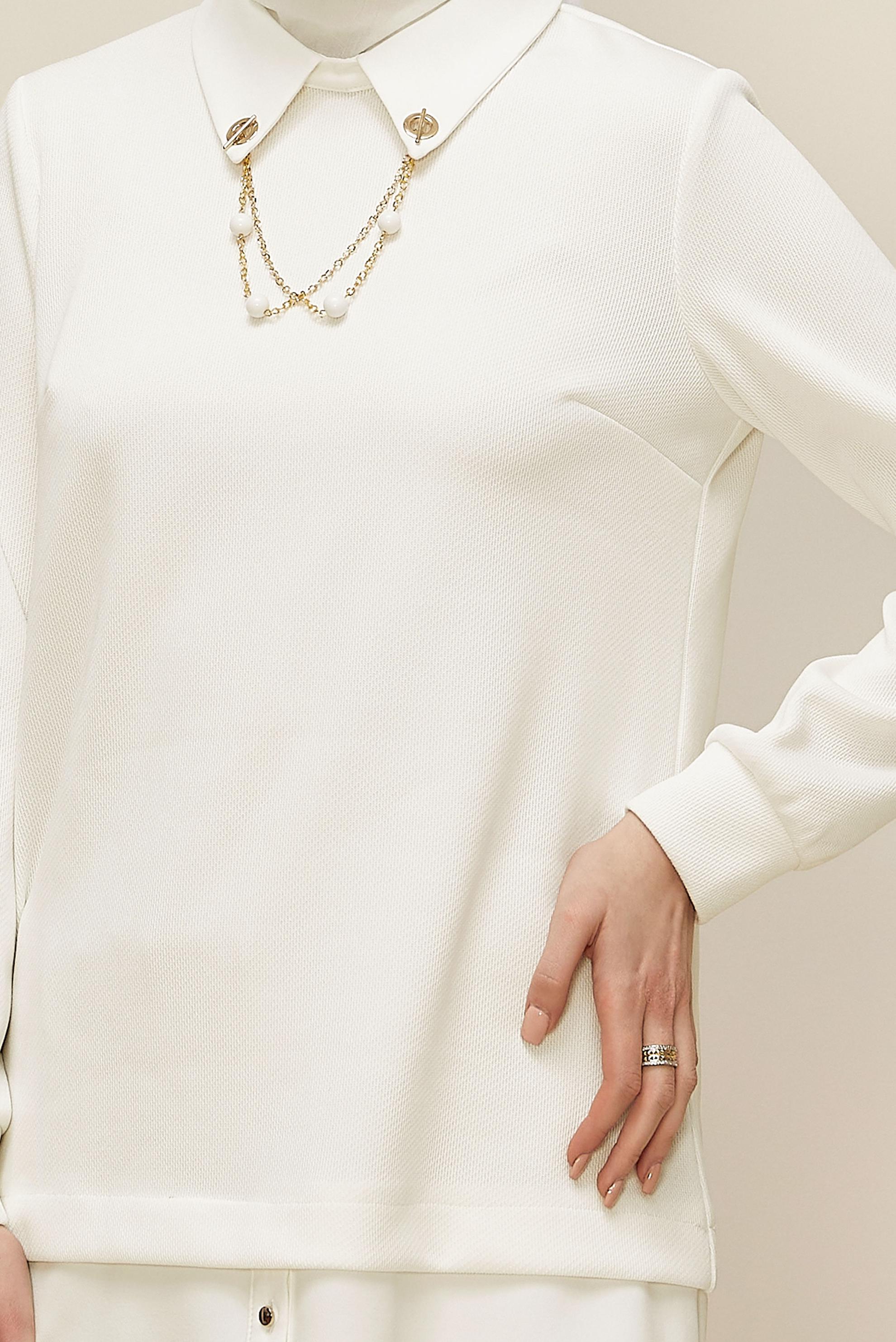 Tesettür giyim BEYAZ ZİNCİR DETAYLI TUNİK 46158