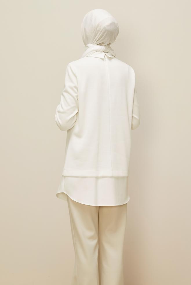 Tesettür giyim BEYAZ ZİNCİR DETAYLI TUNİK 46158 - ALVİNA