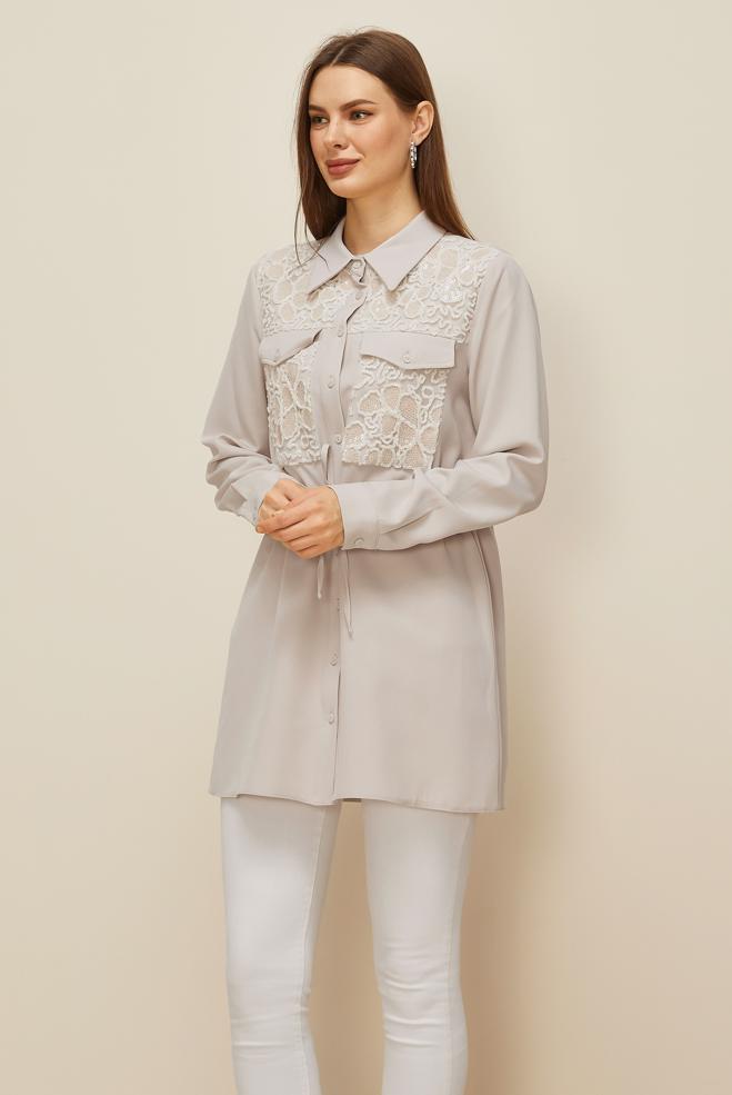 Hijab clothing ECRU SHIRT COLLAR TUNIC 46161 - ALVİNA