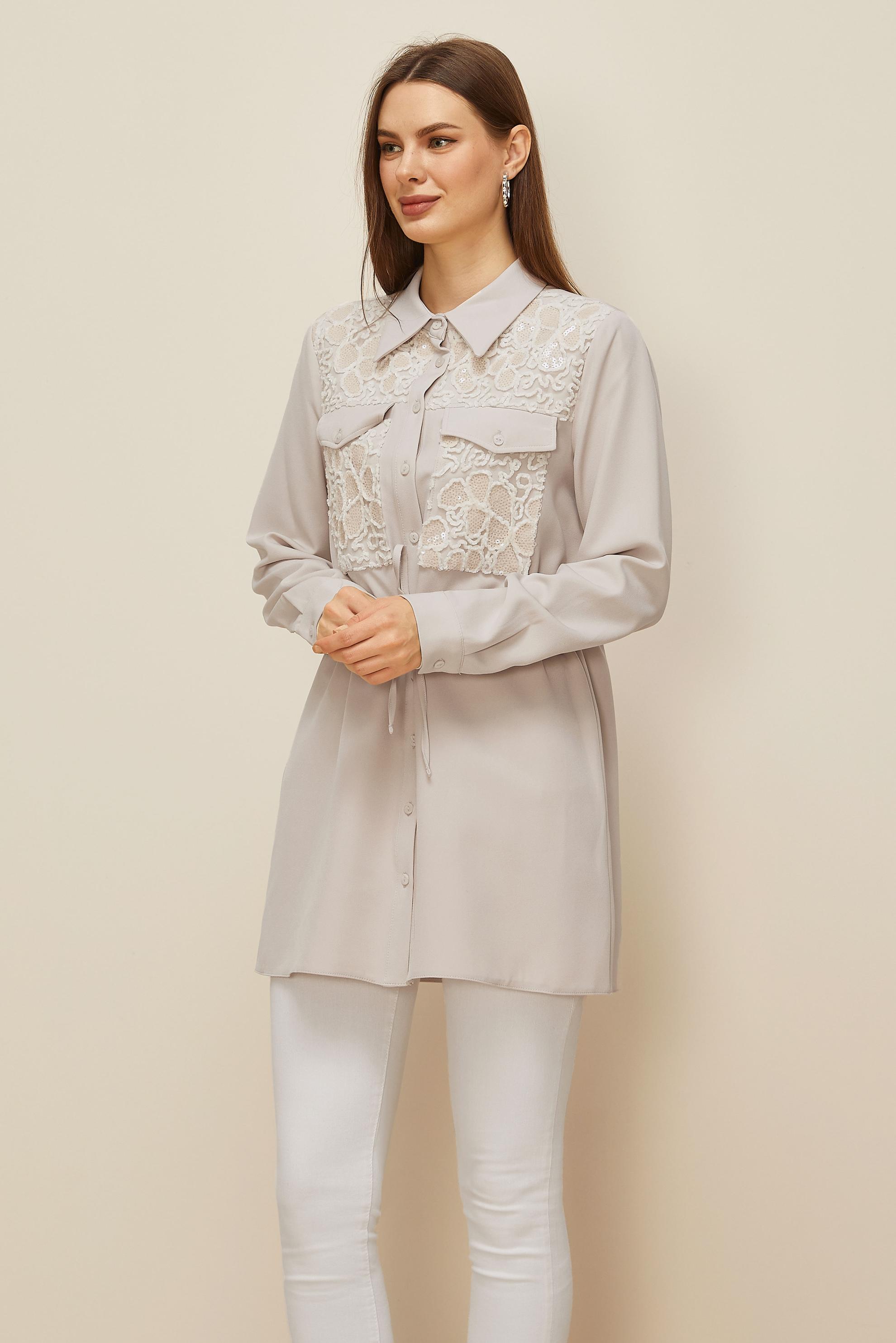 Hijab clothing ECRU SHIRT COLLAR TUNIC 46161