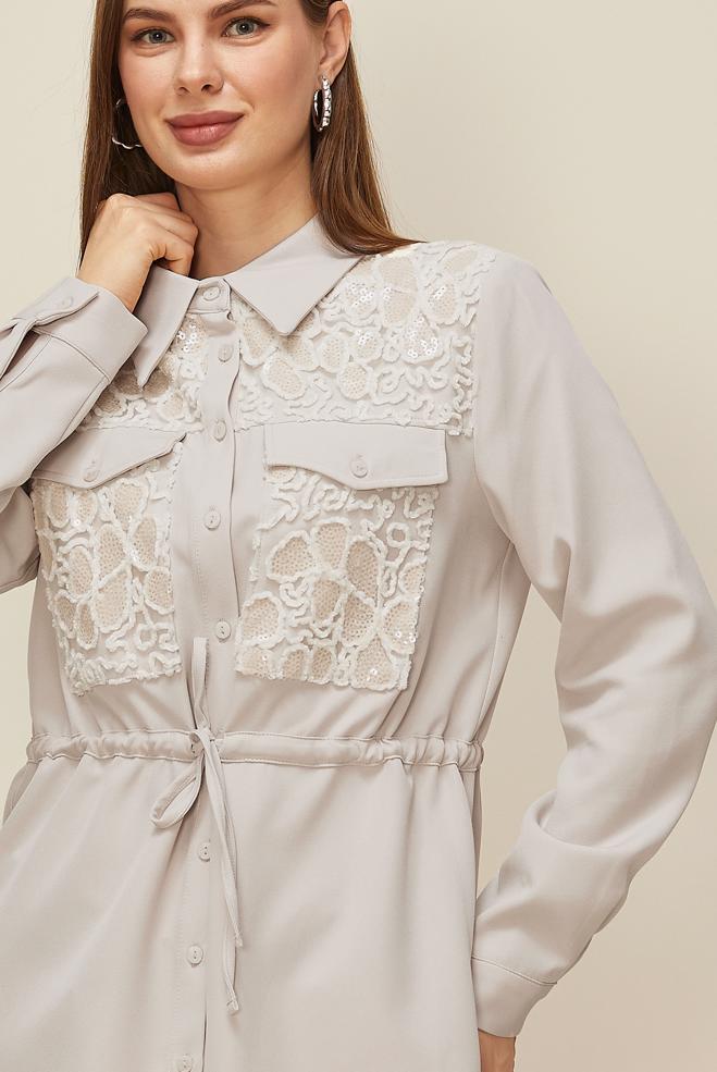 Hijab clothing ECRU SHIRT COLLAR TUNIC 46161 - ALVİNA