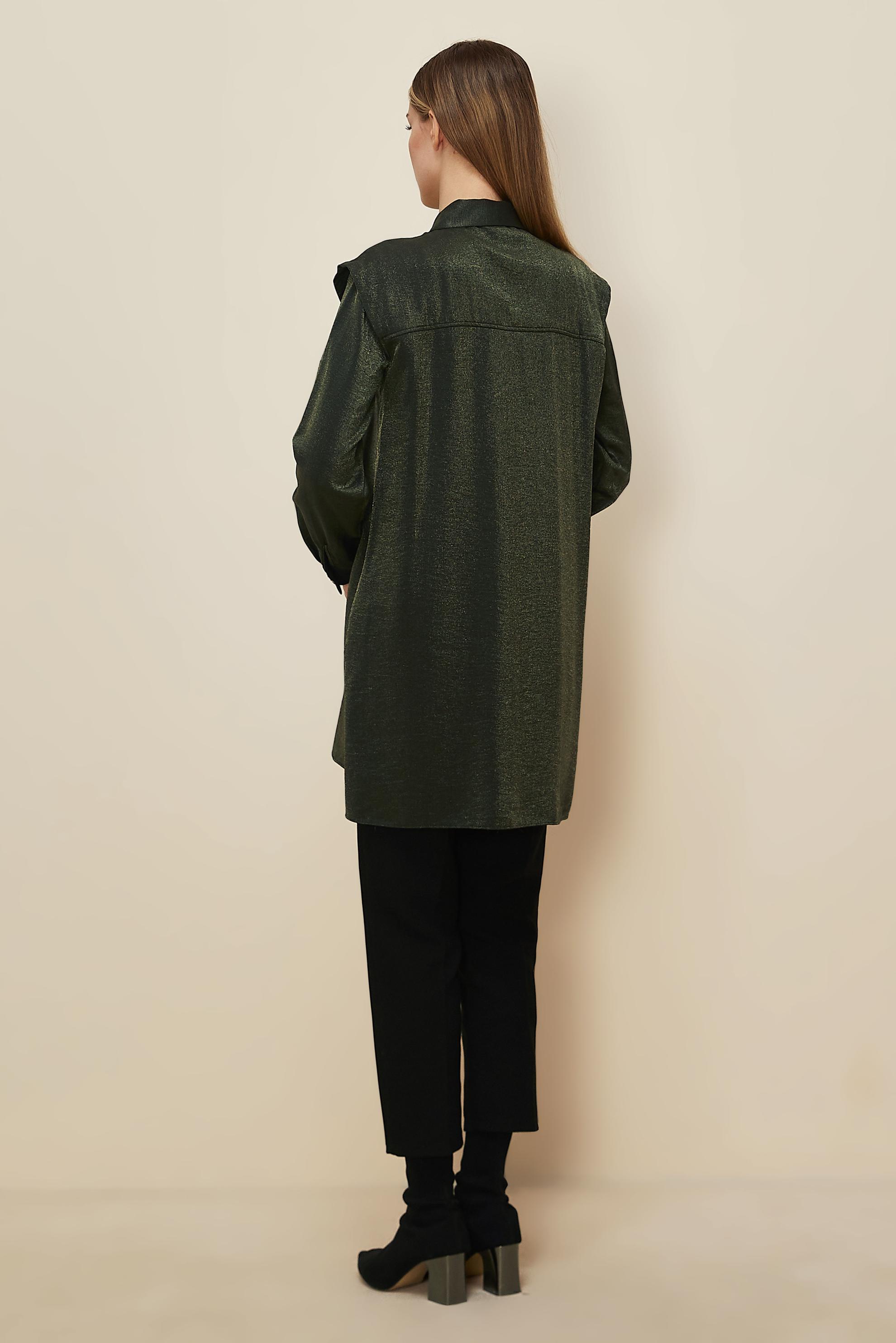 Hijab clothing KHAKI  BROOCH DETAILED SHIRT TUNIC 46166