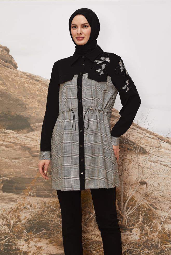 Tesettür giyim SİYAH 46176-1 G-885 TUNİK 40-46 - ALVİNA