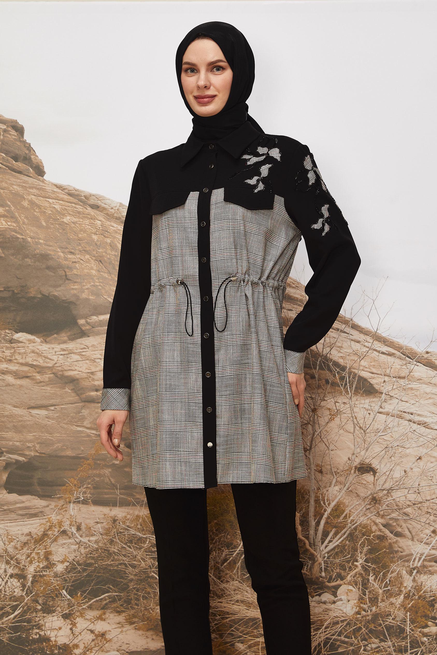 Tesettür giyim SİYAH 46176-1 G-885 TUNİK 40-46