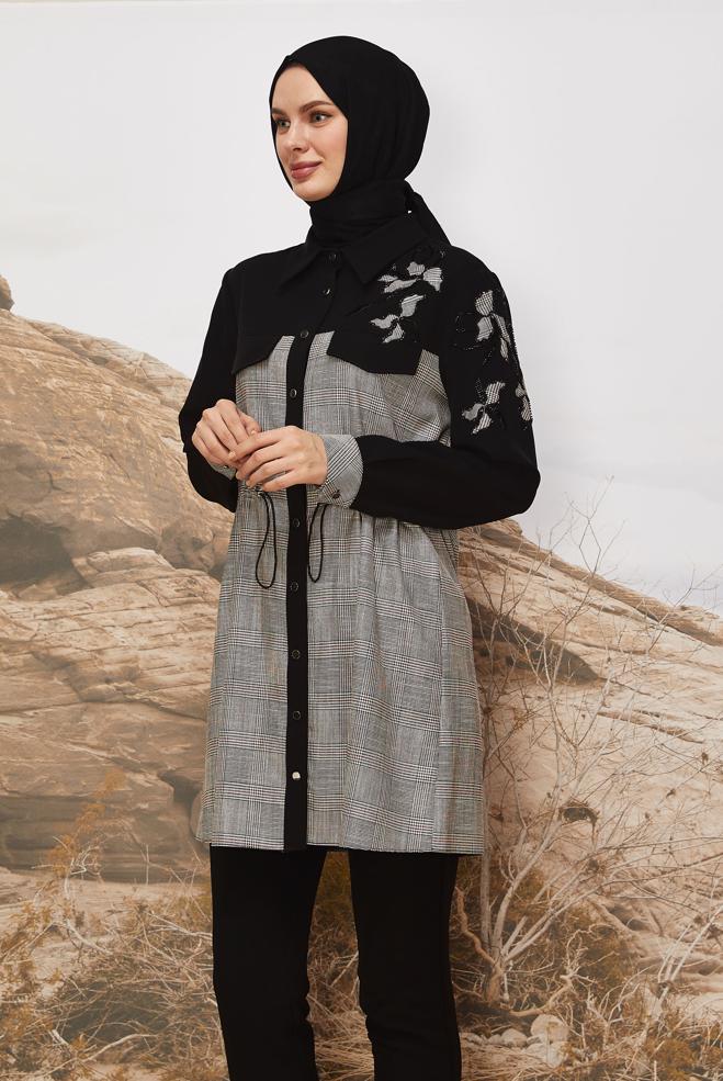 Tesettür giyim SİYAH 46176-1 G-885 TUNİK 40-46 - ALVİNA