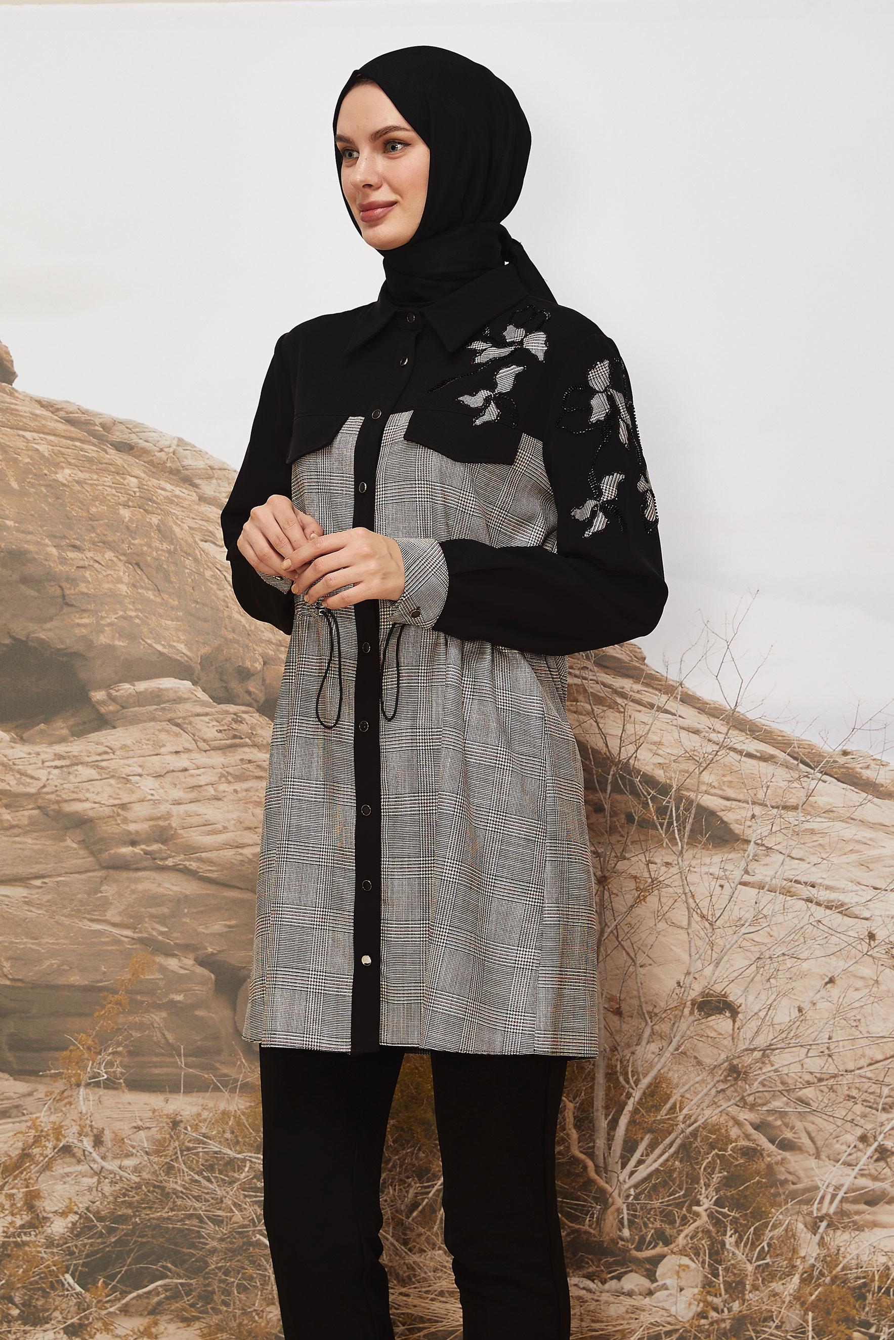 Tesettür giyim SİYAH 46176-1 G-885 TUNİK 40-46