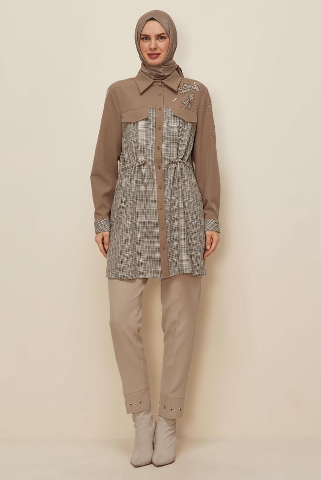 Tesettür giyim LACİVERT 46176 SEUL EKOSE TUNİK 40-46 TEK 38 - ALVİNA