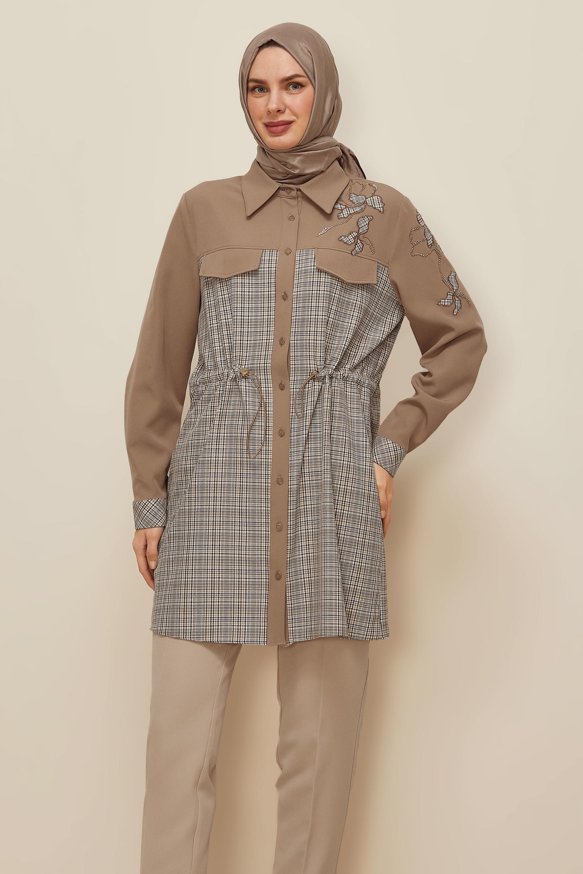 Tesettür giyim LACİVERT 46176 SEUL EKOSE TUNİK 40-46 TEK 38