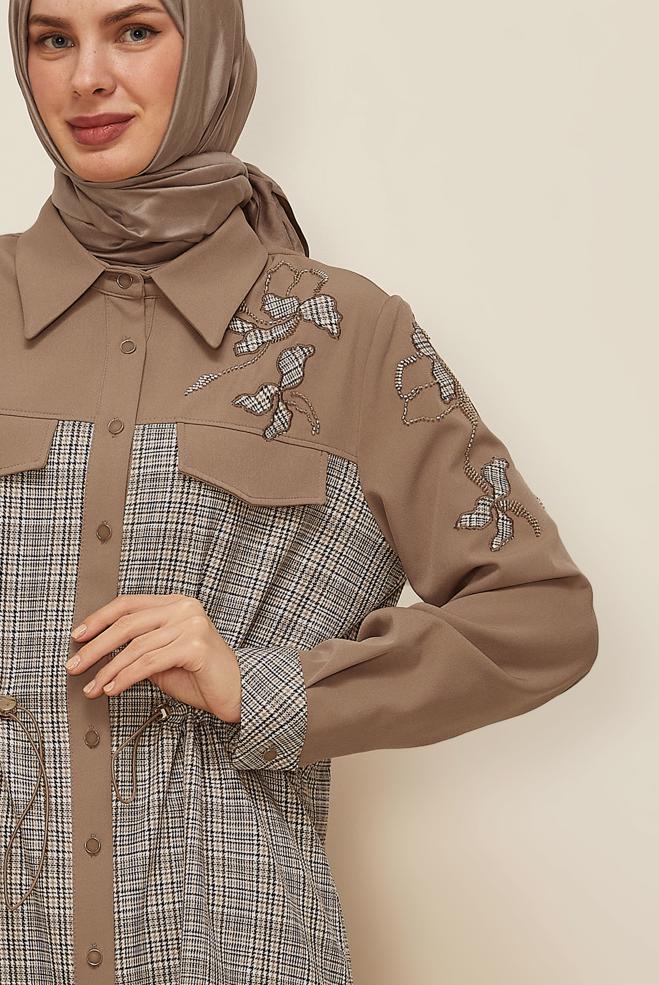 Tesettür giyim LACİVERT 46176 SEUL EKOSE TUNİK 40-46 TEK 38 - ALVİNA