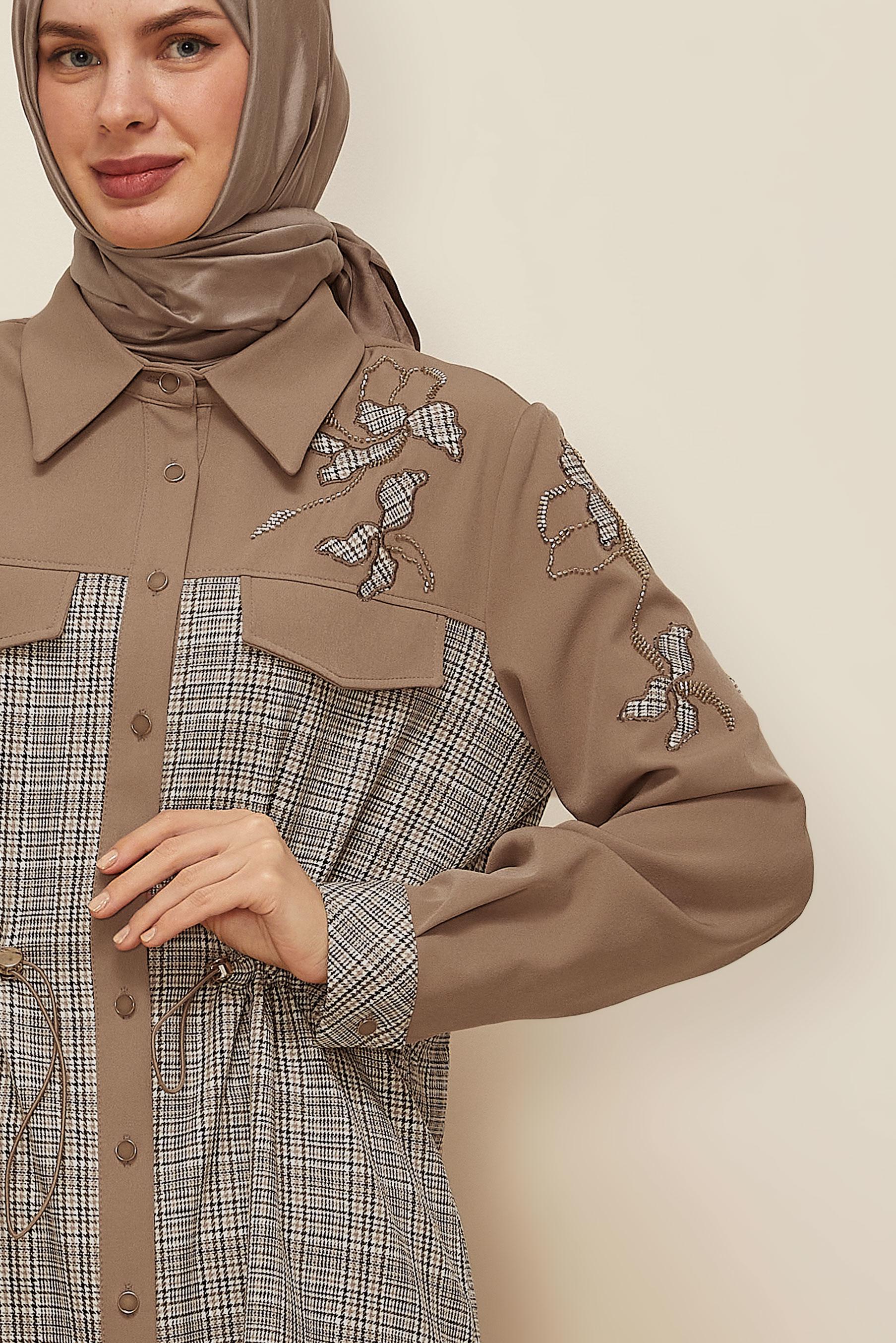 Tesettür giyim LACİVERT 46176 SEUL EKOSE TUNİK 40-46 TEK 38