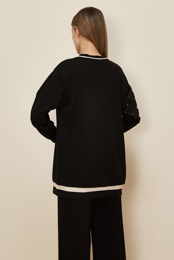 Hijab clothing BLACK FAUX-FUR DETAILED TUNIC 46181 - ALVİNA