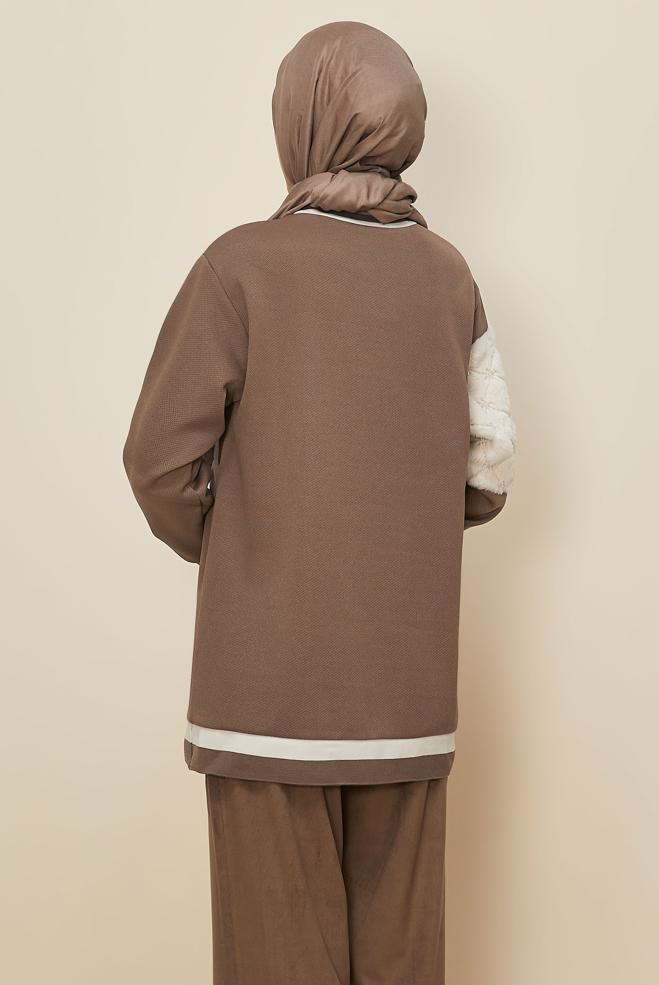 Hijab clothing BROWN FAUX-FUR DETAILED TUNIC 46181 - ALVİNA