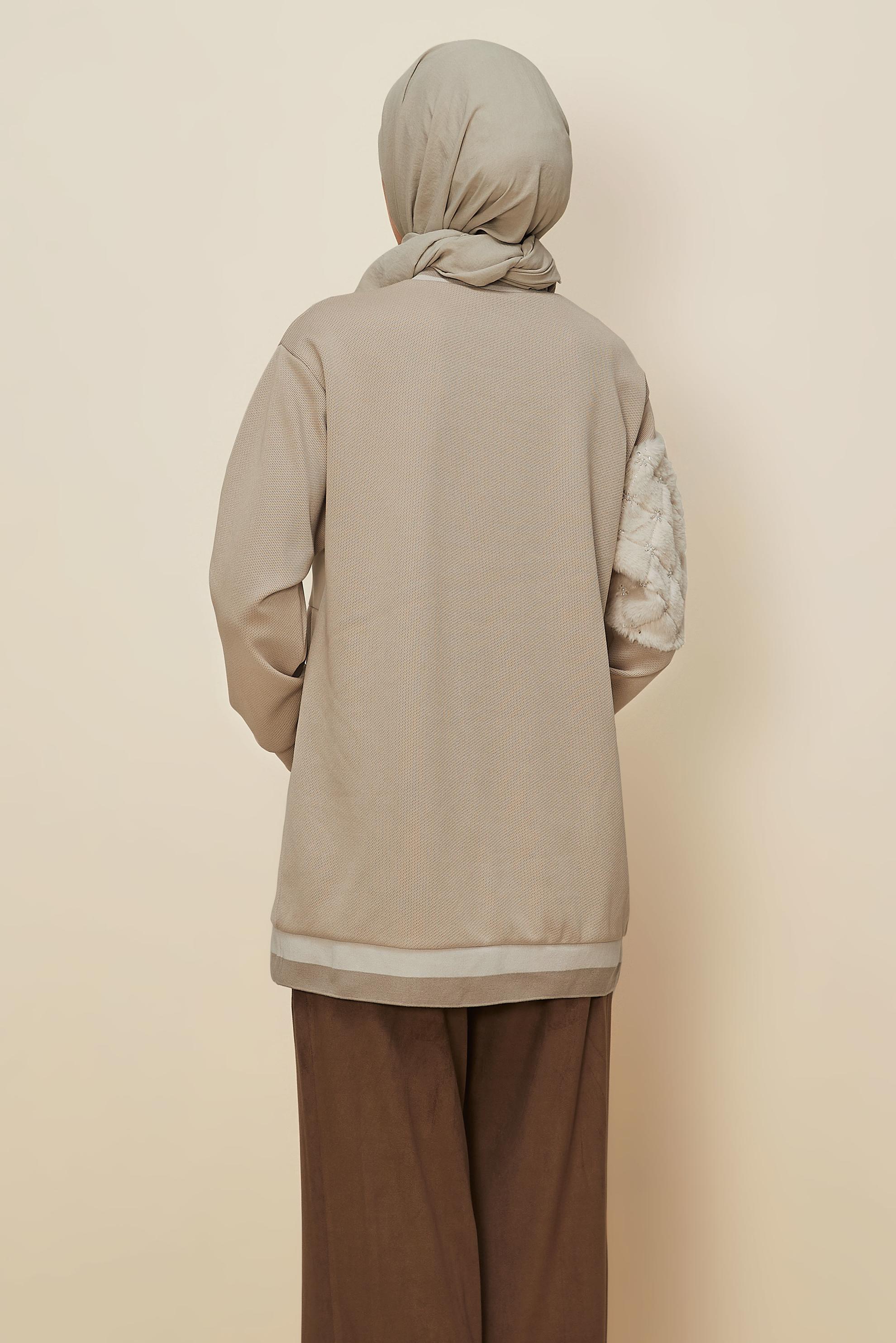 Hijab clothing BEIGE FAUX-FUR DETAILED TUNIC 46181