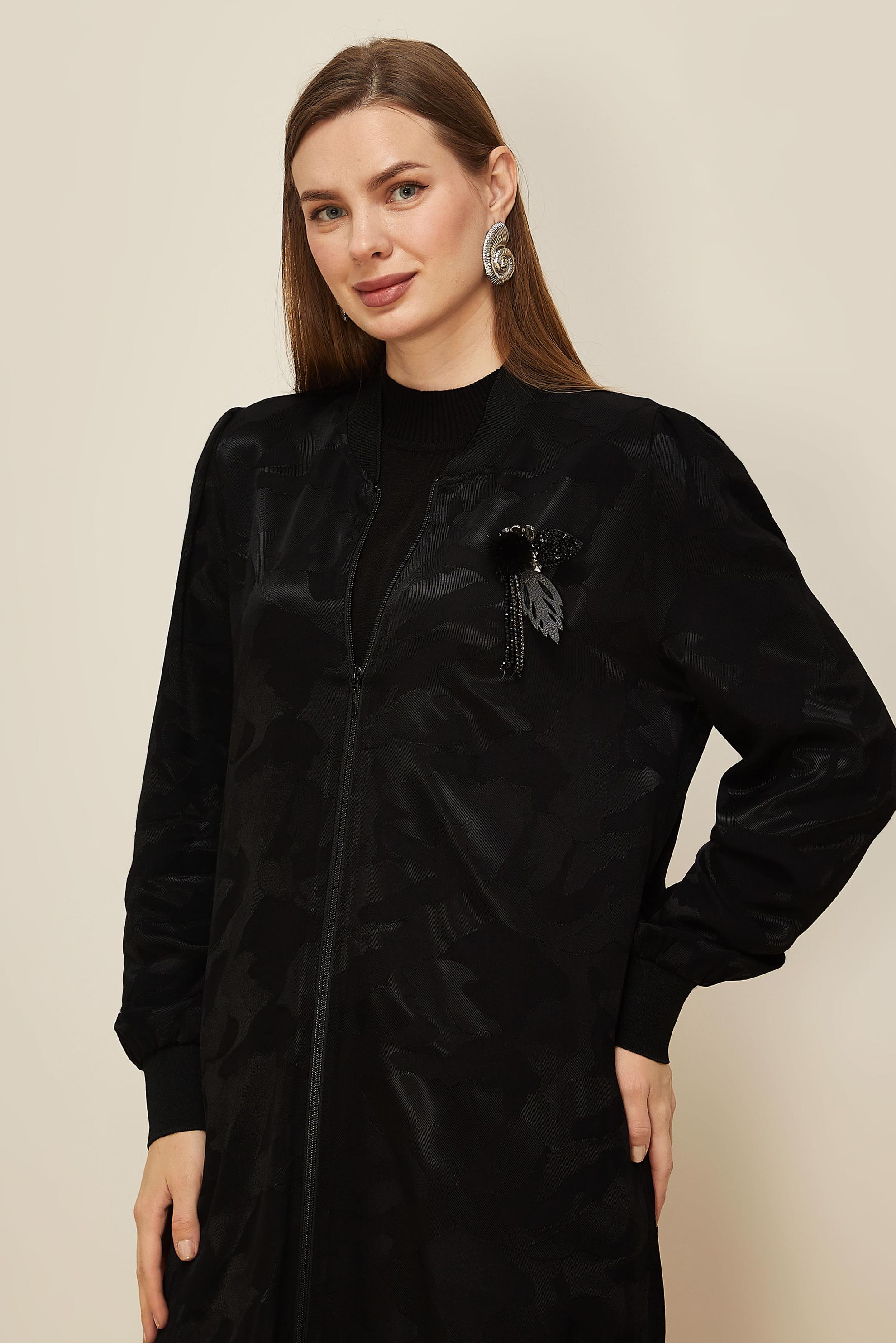 Tesettür giyim SİYAH FERMUARLI JAKAR SATEN TUNİK 46184