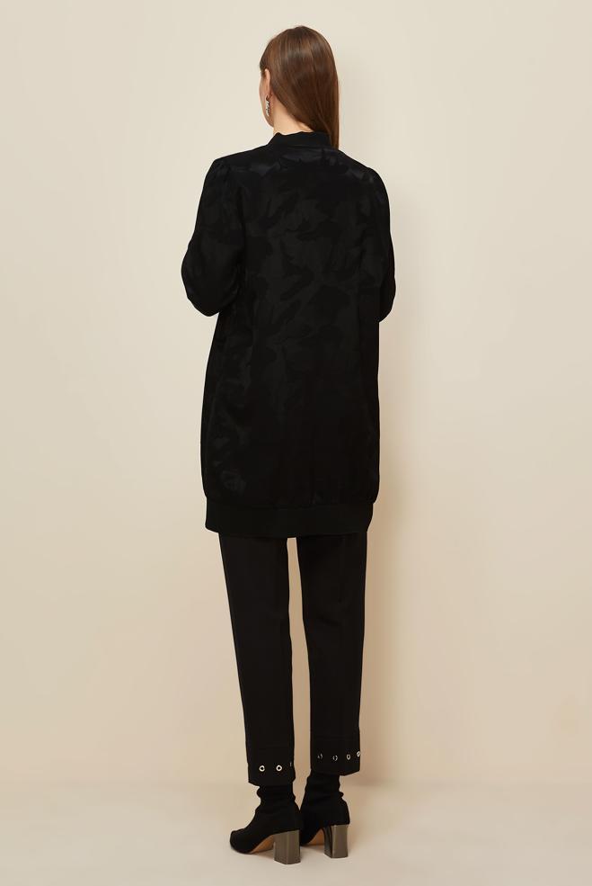 Vêtements hijab NOIR TUNIQUE ZIPPÉE EN SATIN JACQUARD 46184 - ALVİNA