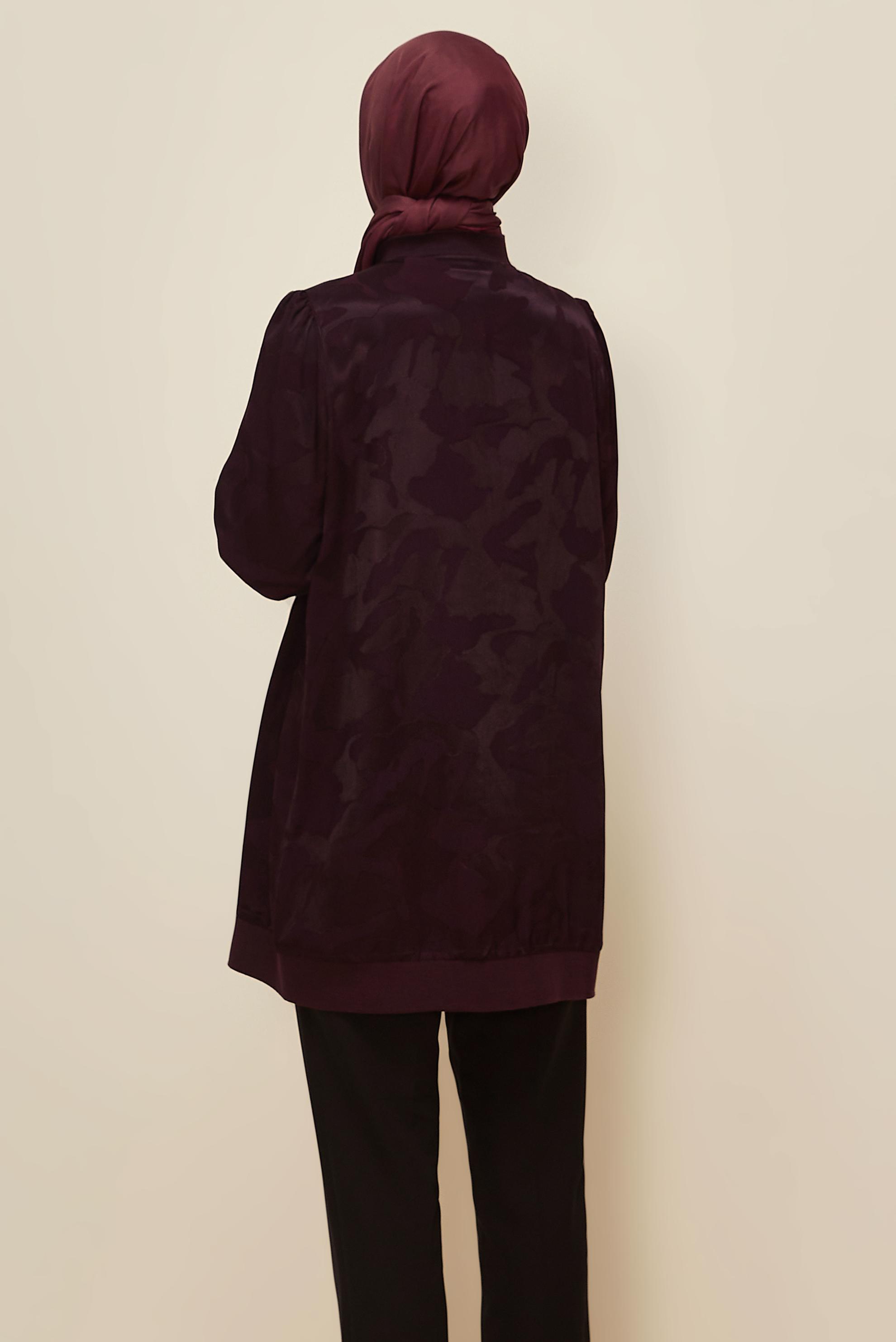 Vêtements hijab ROUGE BORDEAUX TUNIQUE ZIPPÉE EN SATIN JACQUARD 46184
