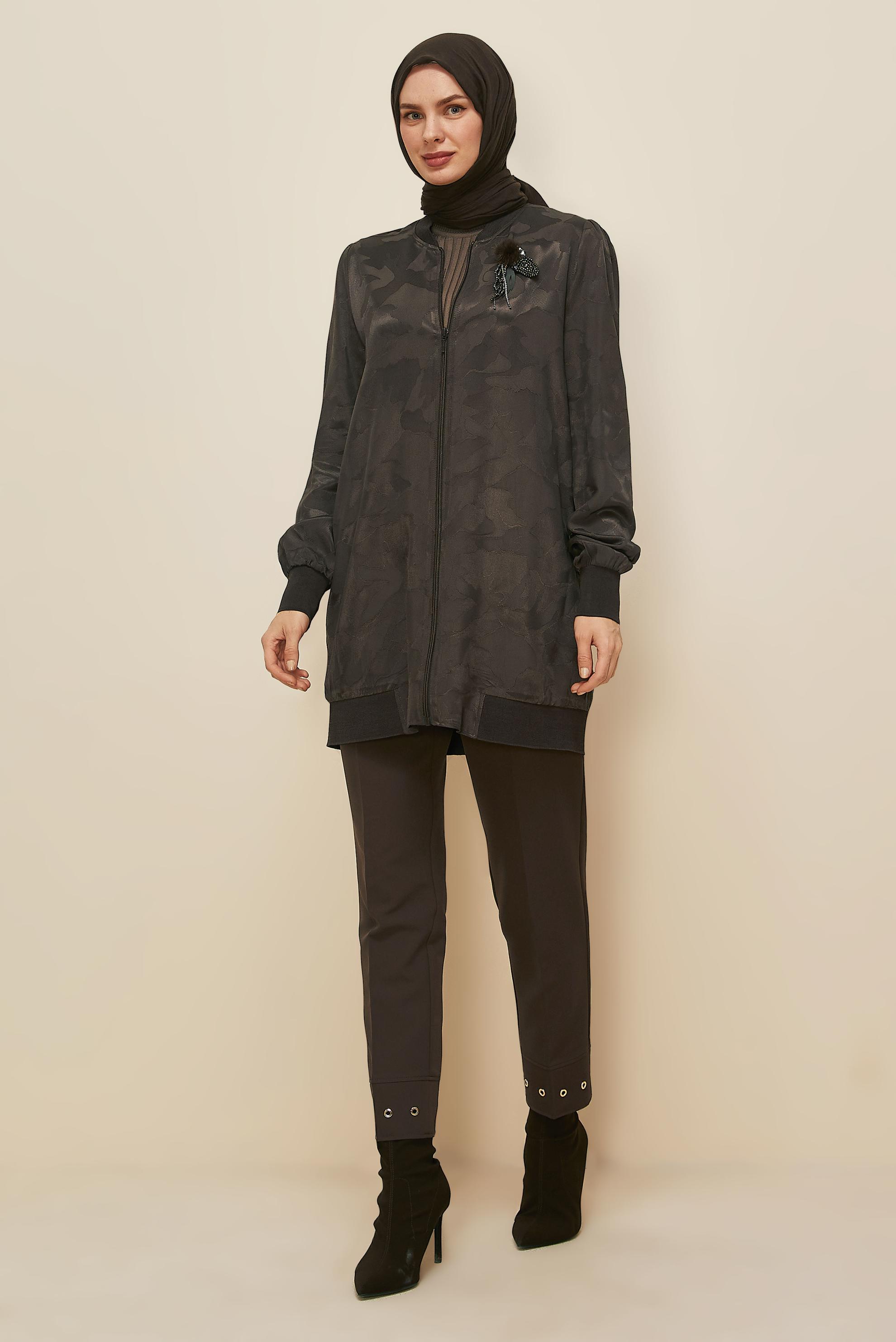 Vêtements hijab BRUN TUNIQUE ZIPPÉE EN SATIN JACQUARD 46184