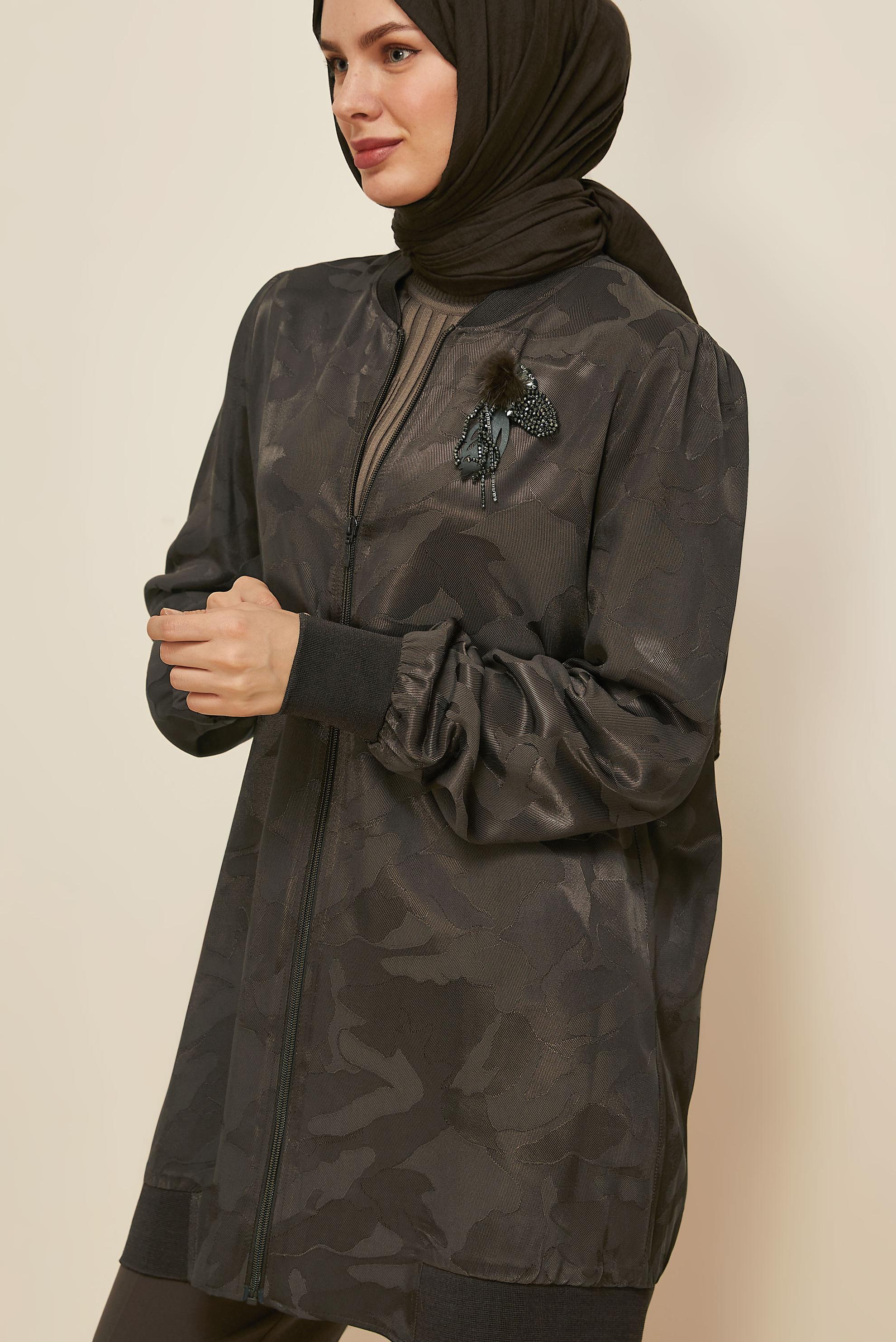 Vêtements hijab BRUN TUNIQUE ZIPPÉE EN SATIN JACQUARD 46184