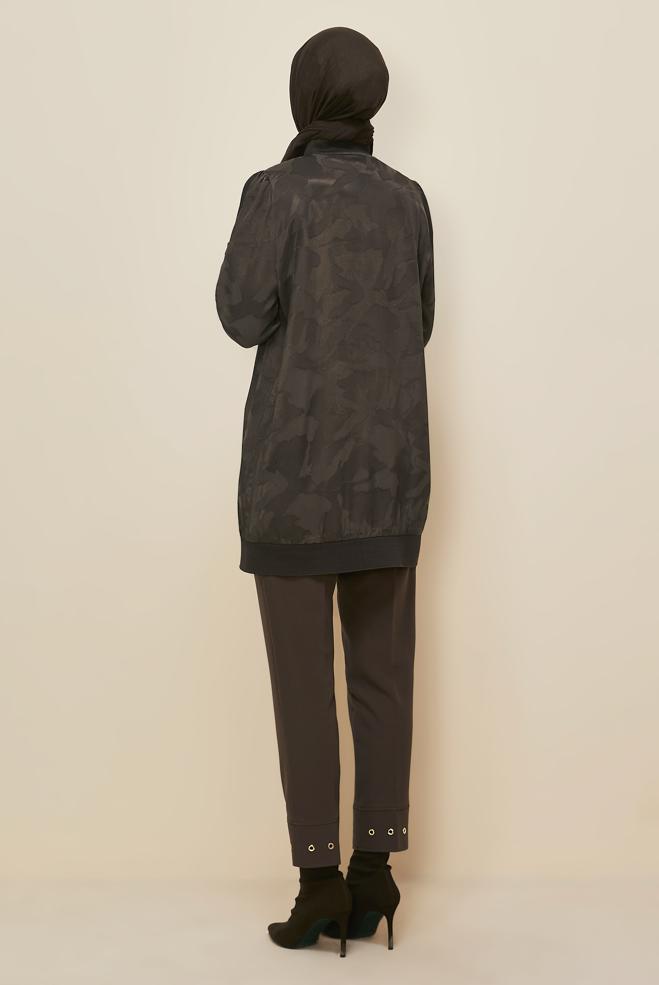 Vêtements hijab BRUN TUNIQUE ZIPPÉE EN SATIN JACQUARD 46184 - ALVİNA