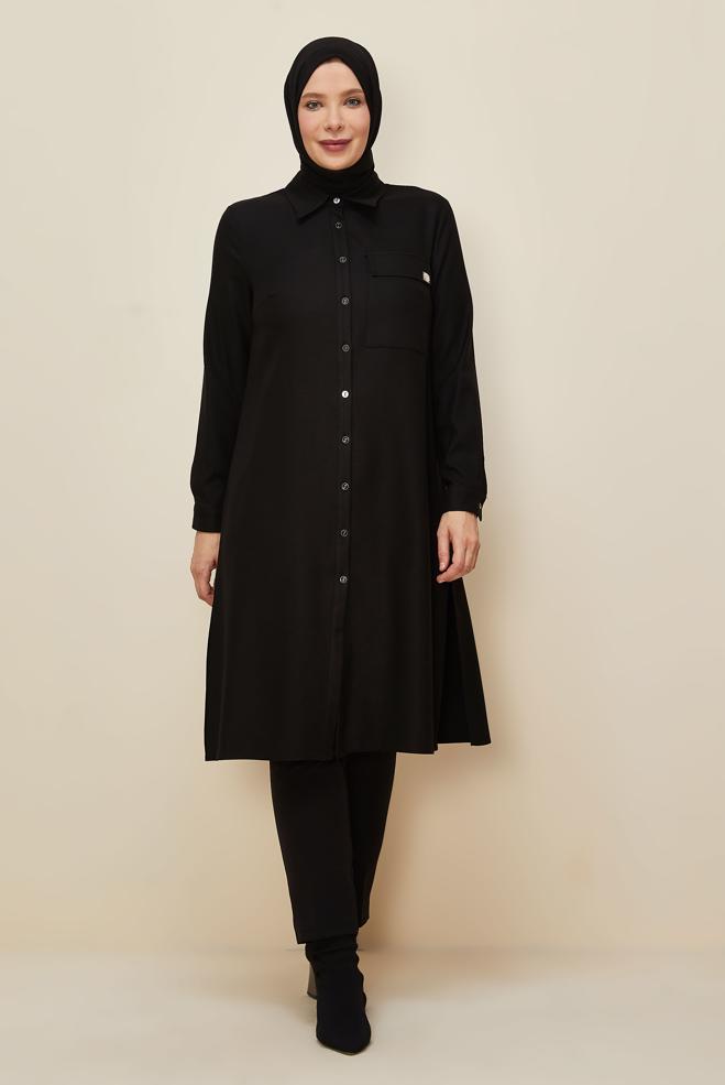 Hijab clothing BLACK SHIRT COLLAR TUNIC 46190 - ALVİNA