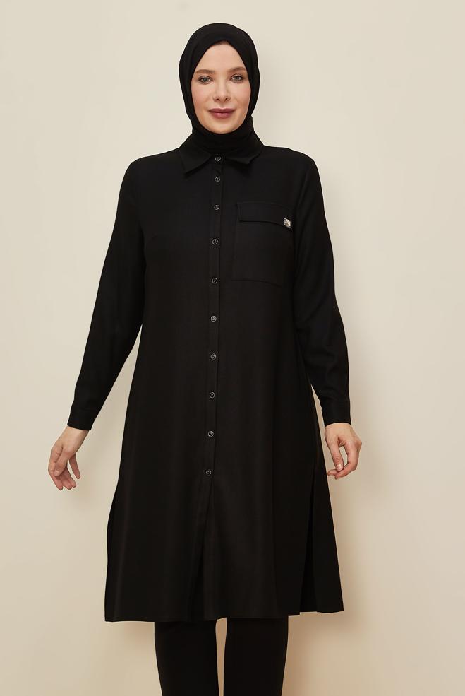 Hijab clothing BLACK SHIRT COLLAR TUNIC 46190 - ALVİNA