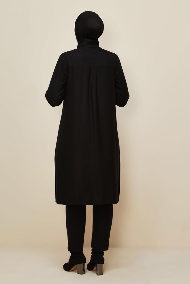 Hijab clothing BLACK SHIRT COLLAR TUNIC 46190 - ALVİNA