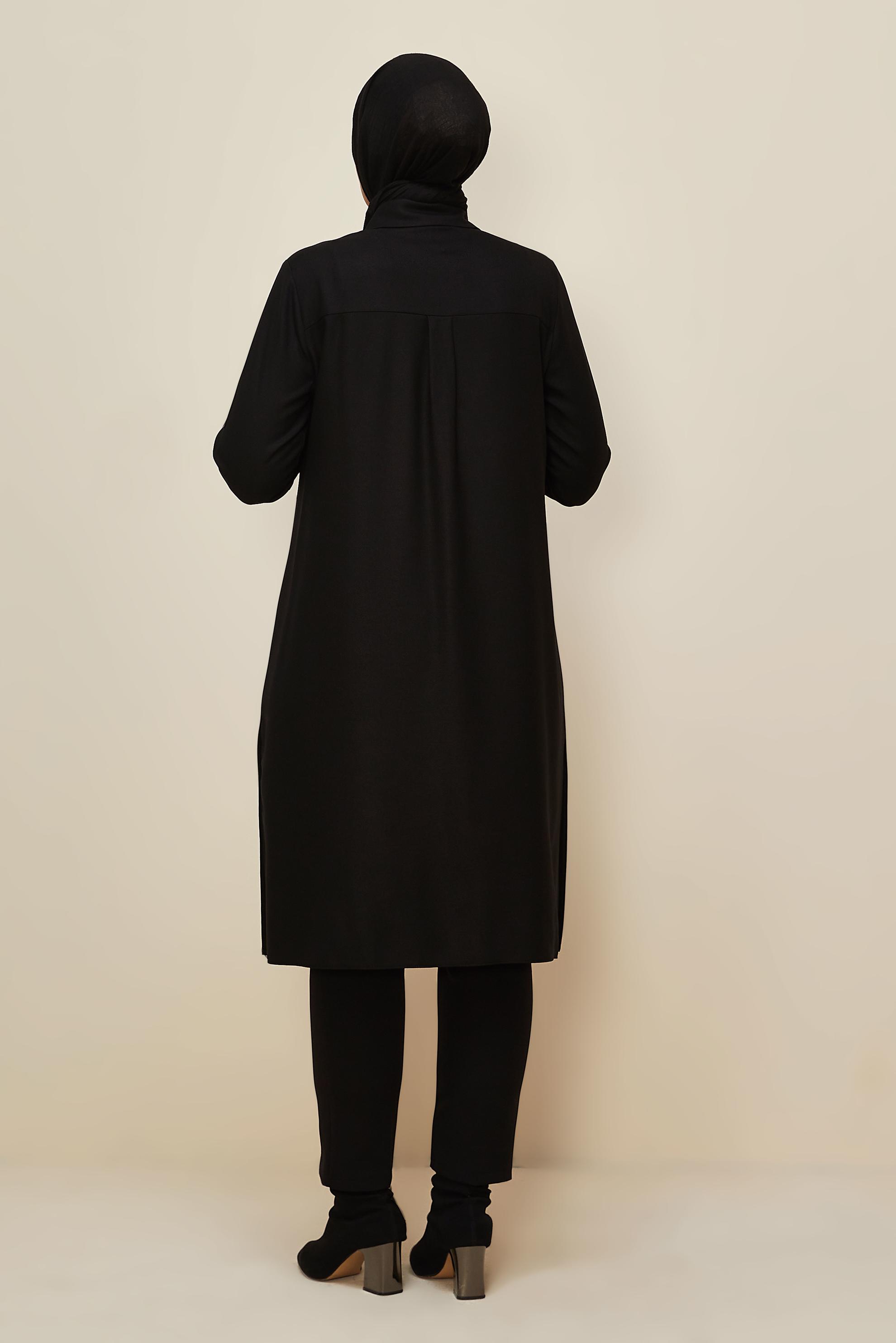 Tesettür giyim SİYAH GÖMLEK YAKA TUNİK 46190