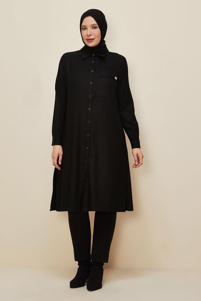 Hijab clothing BLACK SHIRT COLLAR TUNIC 46190 - ALVİNA