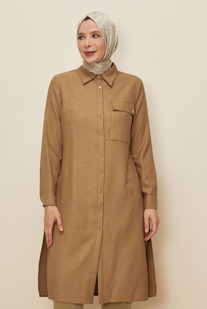 Hijab-Kleidung BRAUN HEMDKRAGEN TUNIKA 46190 - ALVİNA