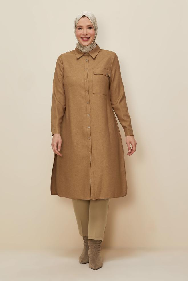 Hijab-Kleidung BRAUN HEMDKRAGEN TUNIKA 46190 - ALVİNA
