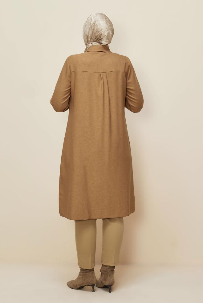 Hijab-Kleidung BRAUN HEMDKRAGEN TUNIKA 46190 - ALVİNA