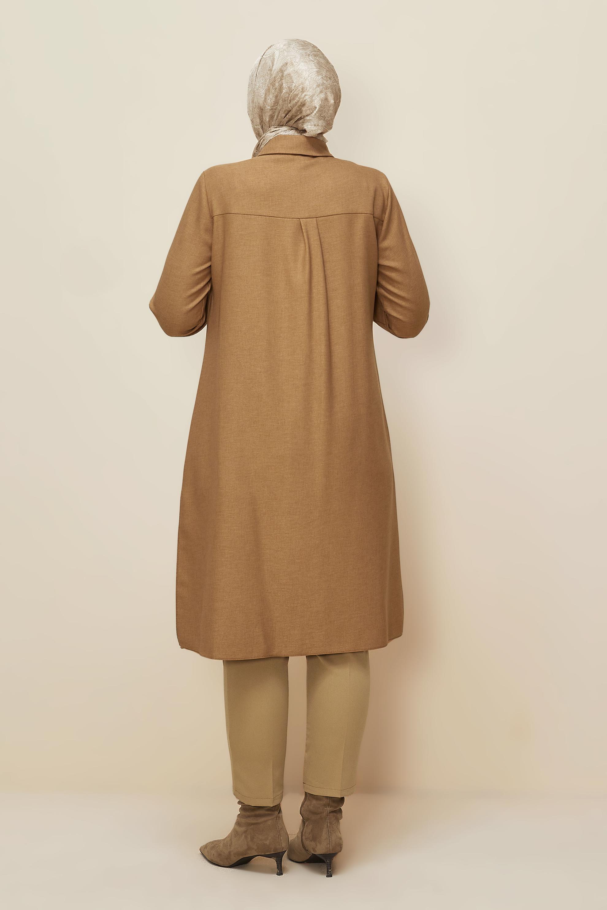 Tesettür giyim KAHVE GÖMLEK YAKA TUNİK 46190