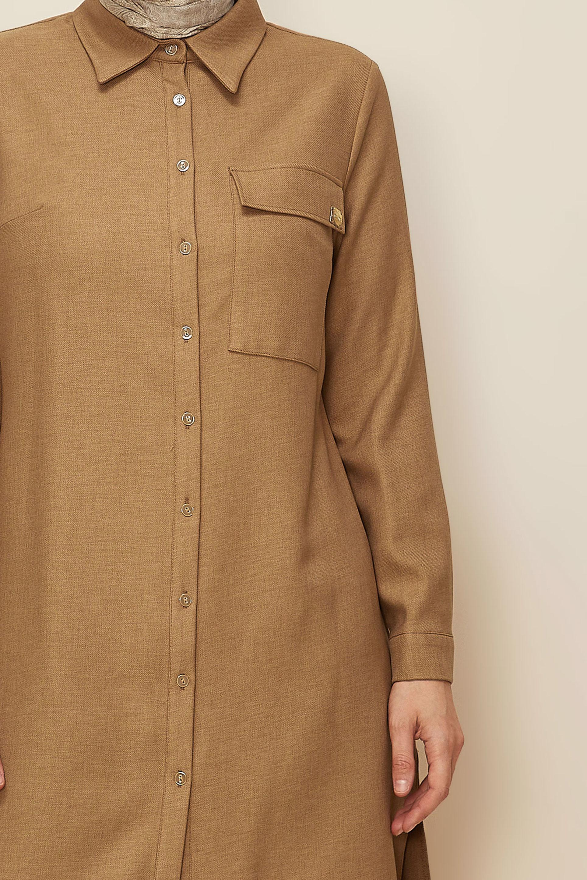 Tesettür giyim KAHVE GÖMLEK YAKA TUNİK 46190