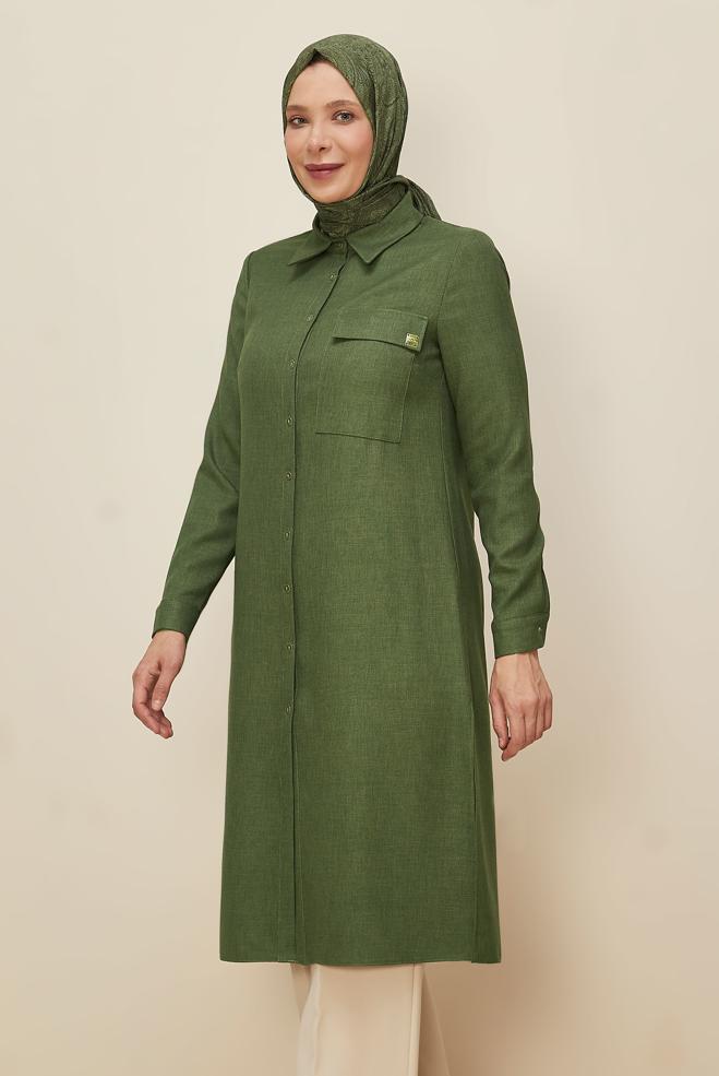 Hijab clothing KHAKI SHIRT COLLAR TUNIC 46190 - ALVİNA